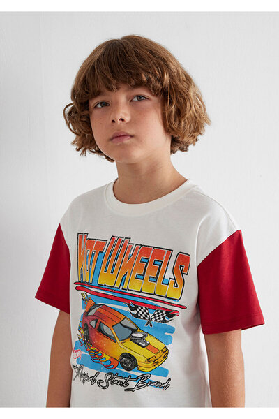 Mavi Hot Wheels Baskılı Ekru Tişört Loose Fit / Bol Rahat Kesim 6610304-70057