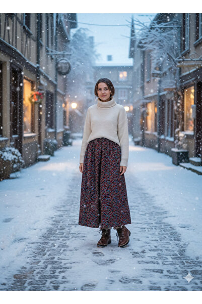 hoaryage Țesătură de flanel cu flori crocante cu talie elastică Dividin Fusta...