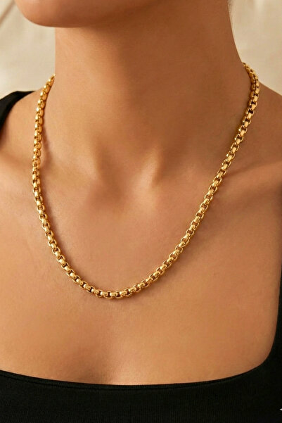 Crc Bijuteri قلادة سلسلة فولاذية ذهبية اللون - تصميم عصري ومتين