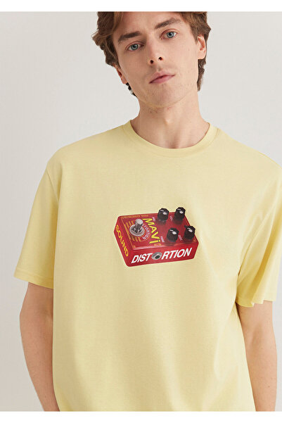 Mavi Gelbes T-Shirt mit Musikdruck, lockere Passform / lockere, entspannte Pa...