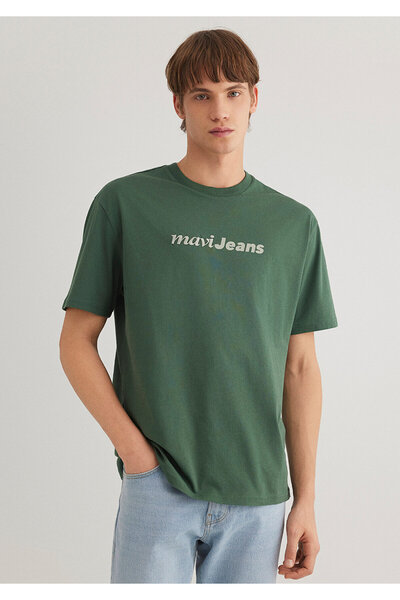 Mavi Jeans-Stickerei, grünes T-Shirt, lockere Passform, lockere Passform 0612...