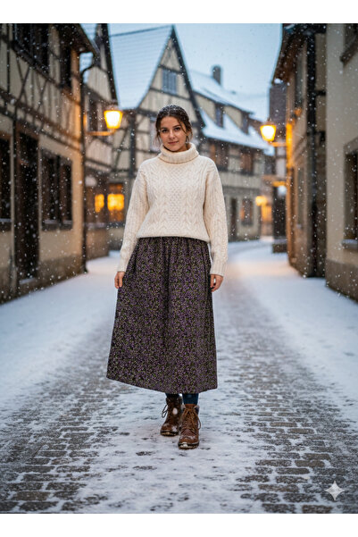 hoaryage Fusta de iarnă Dividin Maxi Size, cu talie elastică, cu flori crocan...