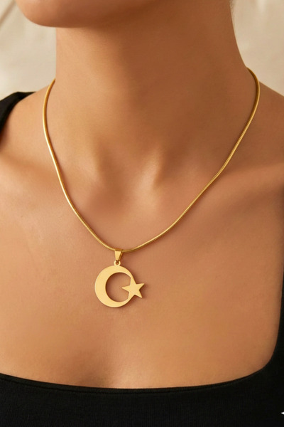 Crc Bijuteri Çelik Ay Yıldız Zincir Kolye