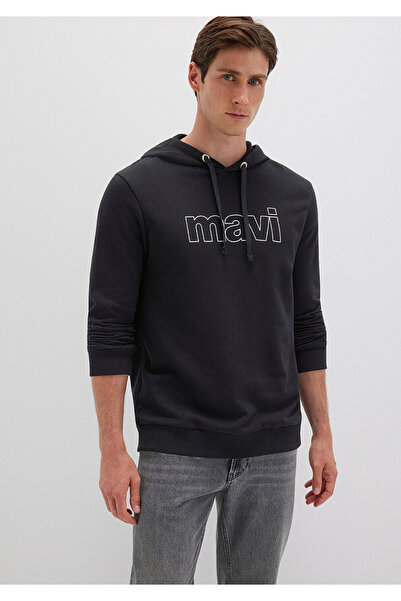 Mavi Logo Baskılı Kapüşonlu Siyah Sweatshirt 065606-900
