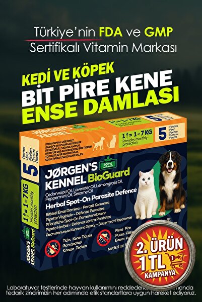 Jorgens Kennel Kedi & Köpek Dış Parazit Bitkisel Damla – Pire, Bit, Kene Koru...