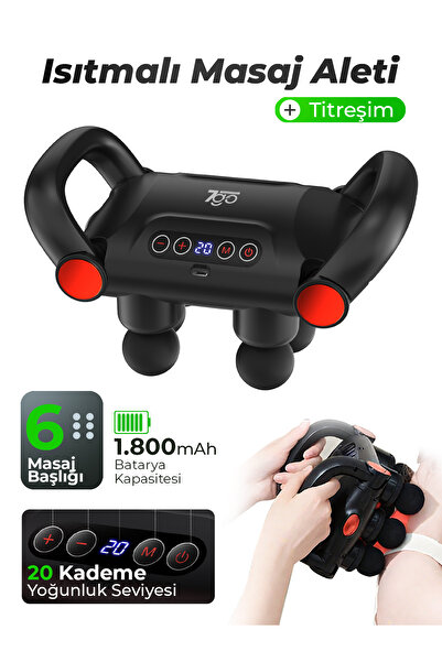 7GO 7GMG5 Isıtmalı Masaj Tabancası – 6 Başlıklı, 5 Modlu, 20 Kademeli, LCD Ek...