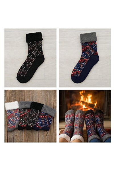 Çoraphane جوارب طويلة للمنشفة الشتوية كليم منقوشة 4 أزواج