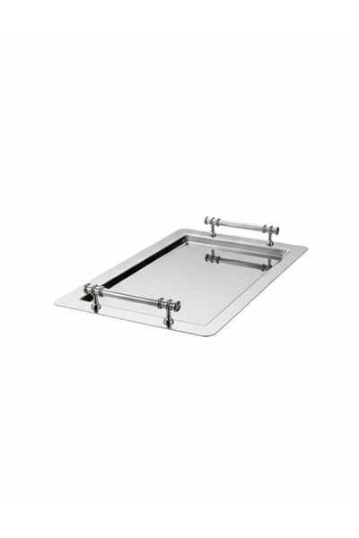 Arsel Lara Plain Stainless Steel Tea Tray 29x45 cm – 0.80 mm with Platinum Handles, Elegant and Simple Presentation.