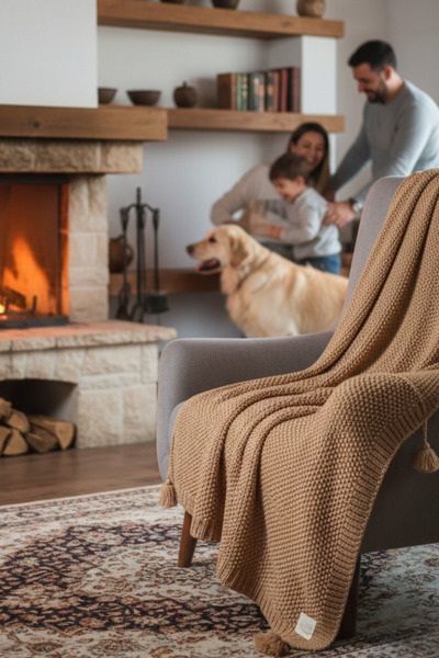 Miespiga Coco Rice Knitted Knitwear Τηλεόραση Κουβέρτα Throw Camel Πλεκτό σάλ...