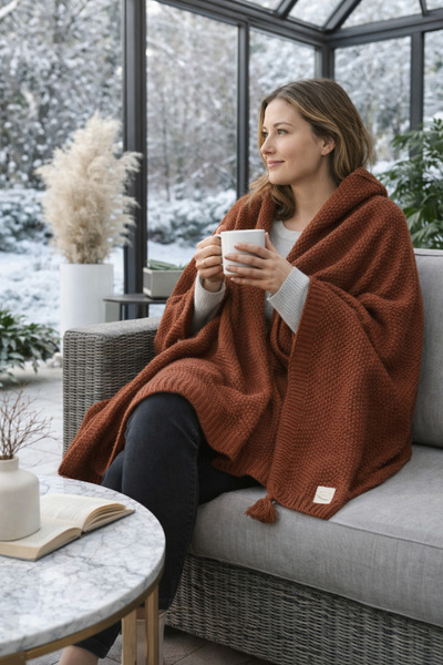 Miespiga Coco Rice Knitted Pompom Knitwear Tv Blanket Throw Sofa Shawl