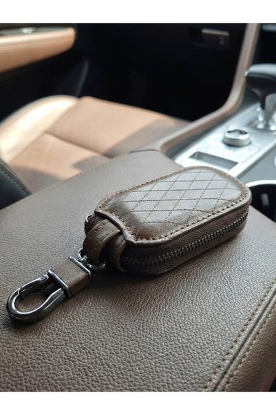 yedideri Classic Leather Keychain – Men's Women's Zippered Car Key Case