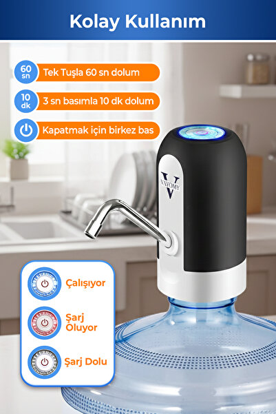 Vayomy Şarjlı Otomatik Damacana Su Pompası 1200 Mah Bataryalı (BPA IÇERMEZ ,CE BELGELİDİR)