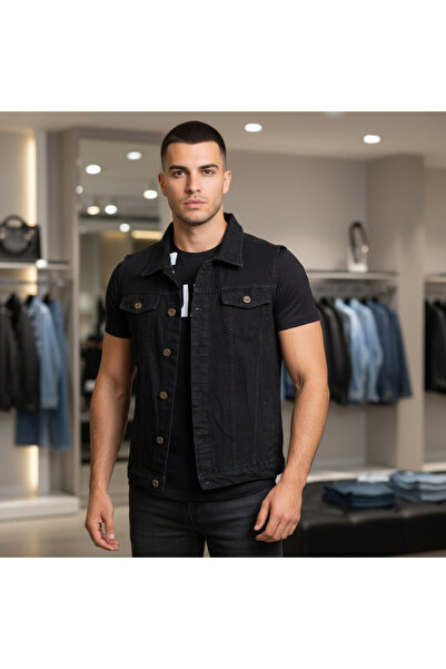 Kaizer Jeans Yeni Sezon Motorcu Erkek Siyah Kot Yelek 2026