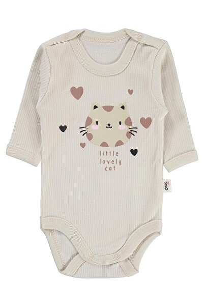 Civil Baby Cat Printed 0-3 Years Old Snap Fastener Badi - Beige 9-12 Months