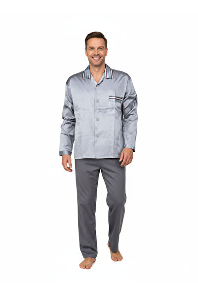 Oppland Erkek Klasik Model Saten Gecelik Gömlek Premium ipeksi Saten Kumaş De...