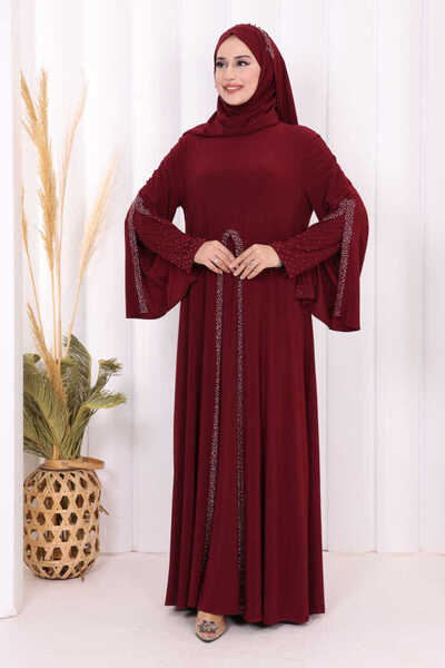 Bym Fashion Pelerin, Elbise Takım ŞAL HEDİYE 3932 Bordo