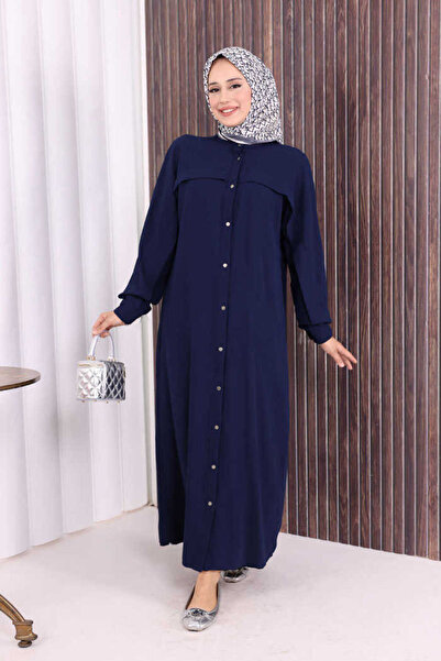 Bym Fashion Arkası Zincir Püskül Detay Boydan Düğmeli Yarasakol Ferace 7822 L...