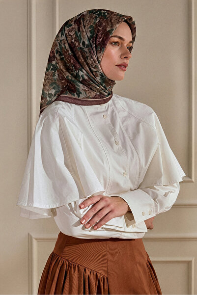 SilkTouch وشاح موسلين منقوش عليه زهرة الليل القرفة