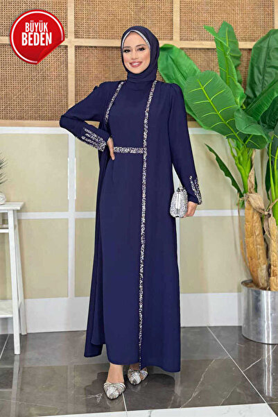 Bym Fashion Übergrößes Westenkleid mit Steinstickerei, Set 3838-1, Marineblau