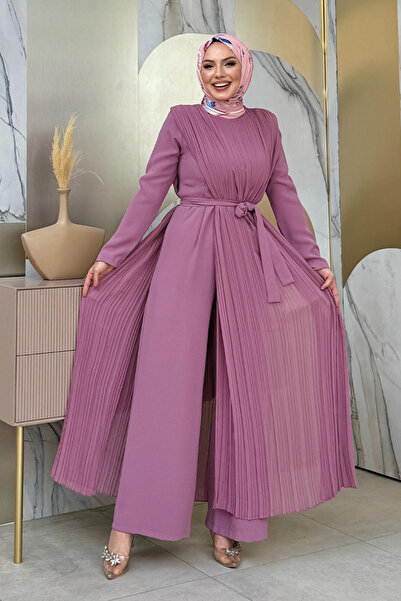 Bym Fashion Kombinéza 3498 Powder v pase s detailem plisovaného šifonu