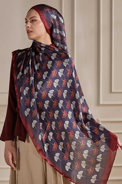 SilkTouch Burgundy Blue Clover Patterned Idol Voile Shawl