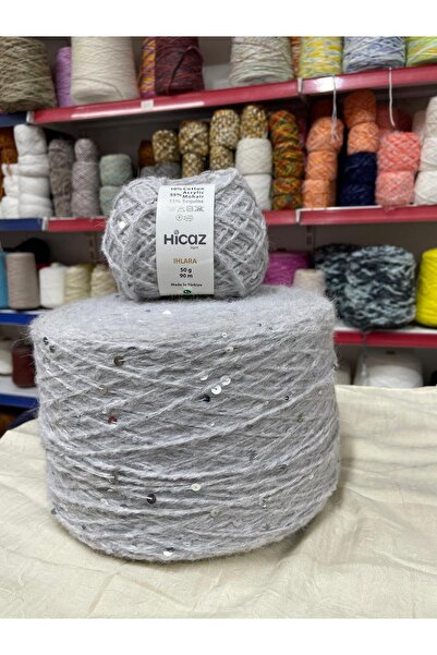 HİCAZ YARN Moher İri Pullu Gri Çanta/ Örgü ipi Yumaklar 50 gr x 2= 100 gr