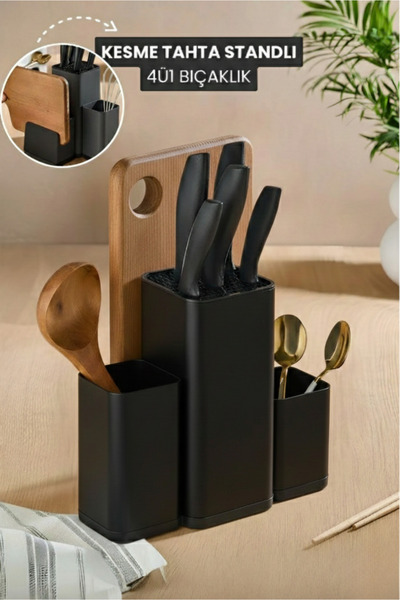 Orvila 4-in-1 Knife Holder with Spoon Rest, Cutting Board Stand, Kitchen Coun...