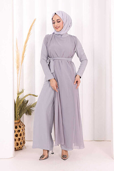 Bym Fashion Chiffon-Overall mit Cape-Detail und Taillengürtel, 3330 Grau