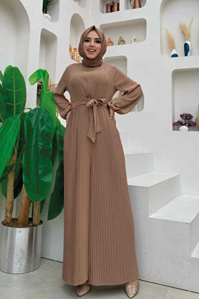 Bym Fashion Skirt Pleated Detailed Waist Belted Sleeve Cuffs Elastic Jumpsuit...