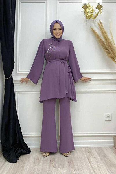 Bym Fashion Detailní vyšívací opasek na tuniku a kalhotový oblek 8432 Lilac