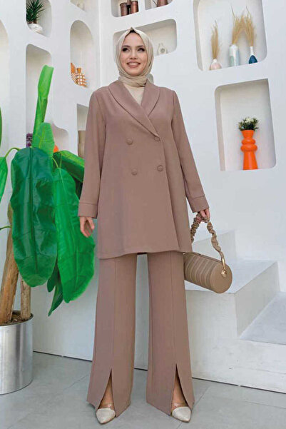 Bym Fashion Σετ παντελονιού με λεπτομέρεια με κουμπιά 8293 Mink