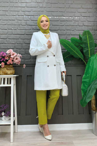 Bym Fashion Ecru Jacket - Pocket Look, Front Button Detail and Lining 7660 Model