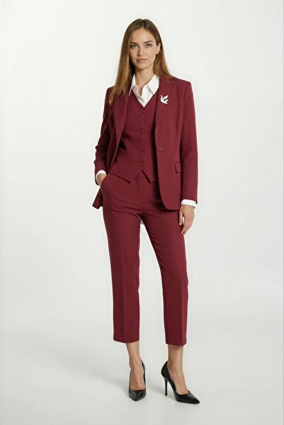 Spazio Valletta Klasik Yaka Kulplu Bele Oturan Ceket BORDO