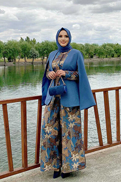 Bym Fashion Pelerin Kol Görünümlü Düz Astarlı Ceket 7666 İndigo