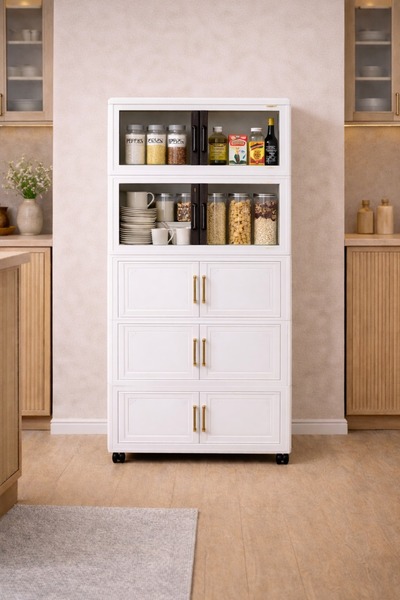 decorev Çok Katlı Tekerlekli Modüler Saklama Dolabı | Şeffaf Kapaklı Çok Amaç...