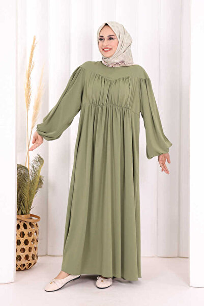 Bym Fashion Kalp Robalı Elbise 6016 Haki