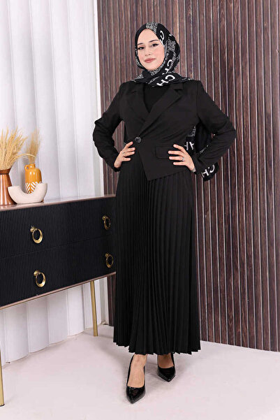 Bym Fashion Ceket Görünümlü Eteği Piliseli Elbise 3700 Siyah