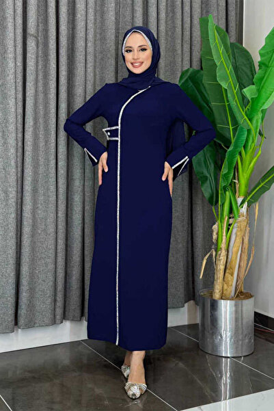 Bym Fashion Μανίκια Φόρεμα με σχισμή πέτρα με λεπτομέρειες 3866 Navy Blue