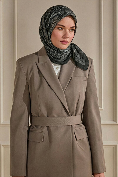 SilkTouch Anthracite Heritage Patterned Muslin Scarf