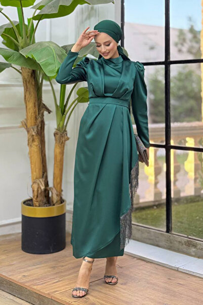 Bym Fashion Φούστα Φούντα Λεπτομέρεια Σατέν Βραδινό Φόρεμα με Ζώνη Αξεσουάρ 3...