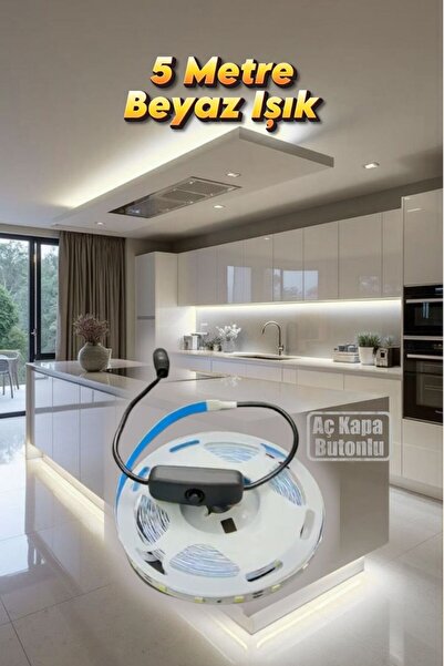 burul 5 Metre Beyaz Şerit Led Aç Kapa Anahtarlı ve Adaptörlü Sb-6556