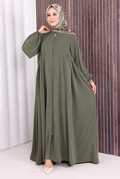 Bym Fashion Oval Büzgülü Kol Manşetleri Lastikli Fermuarlı Tam Boy Ferace 600...