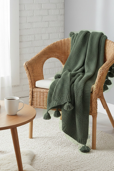 Miespiga Coco Rice Knitwear Τηλεόραση Κουβέρτα Πέτα Χακί Πλεκτό Σάλι Καναπέ μ...