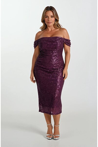 Spazio Palmintieri Düşük Kol Straplez Yaka Payetli Kısa Abiye Elbise MOR