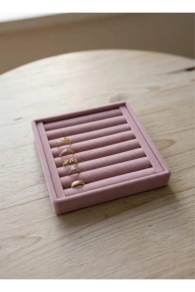 MeGass Dekor حامل عرض حلقات من قماش الجلد المدبوغ باللون الوردي مقاس 15 سم / ...