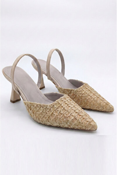 Shoesers Women's Special Design Pointed Toe Straw Coated Daily Heeled Shoes