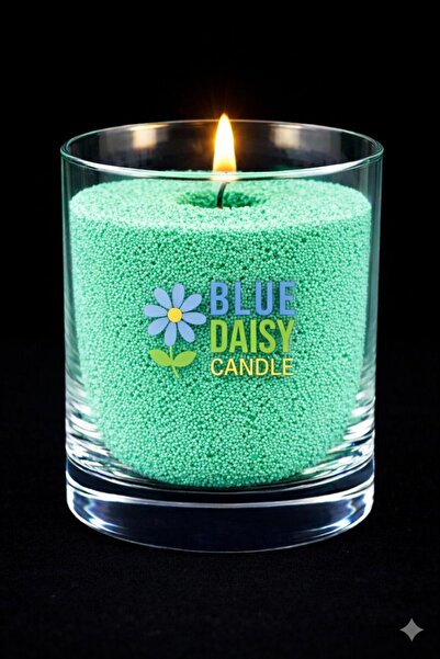 BlueDaisyCandle 250 gr MİNT YEŞİLİ renkli VANİLYA kokulu Inci Tozu Mum ( 30 a...