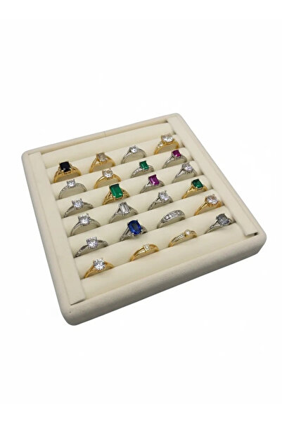 MeGass Dekor Yerli Üretim Süet Kumaş Krem Renk 15 Cm / 15 Cm Yüzük Sergileme ...