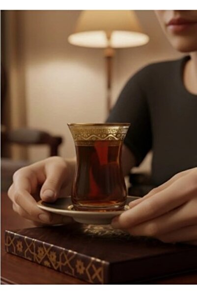 DECOSTYLE Gold Paşabahçe Ajda Porcelain Plate with Hand Decorated Tea Set 12 ...