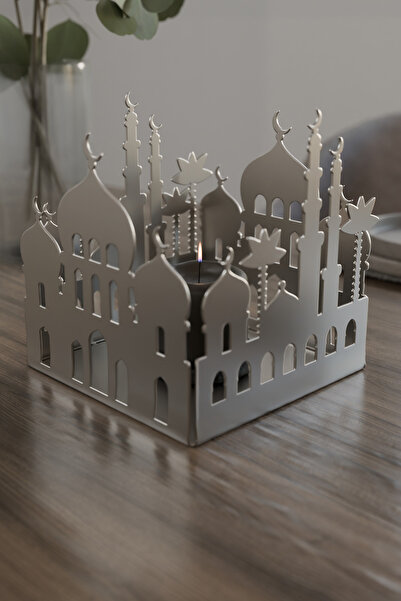 iwa concept Ramazan Mescit Motifli Kare Metal Mumluk - Ramazan Sofra Dekoru